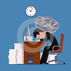 Office worker swamped with work .vector illustration