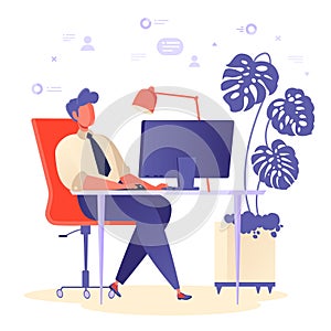 Office worker, workplace, working weekdays concept in vector illustration in flat cartoon style.