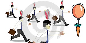 Office workers with bunny carrot ears chase floating carrot vector graphics