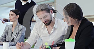 Office Workers. Business Man And Woman Working Indoors