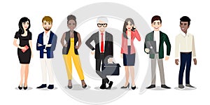 Office workers or business multinational team standing and smiling together. Vector illustration