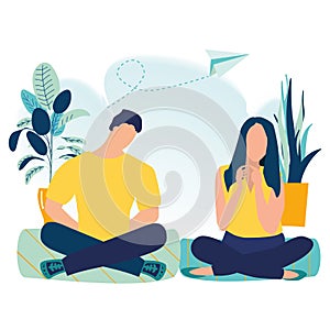 Office workers with crossed legs and meditate. Business meditation and team building activity. Concept of meditation.