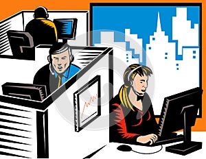 Office workers in cubicles