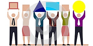 Office workers different shapes skills vector graphics illustration