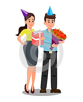 Office Workers with Gifts Vector Illustration