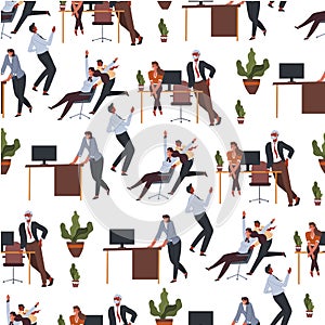 Office workers going crazy on coffee break seamless pattern