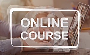 Office workers having online training, using laptops in office