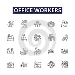 Office workers line vector icons and signs. Employees, Clerks, Executives, Administrators, Managers, Assistants