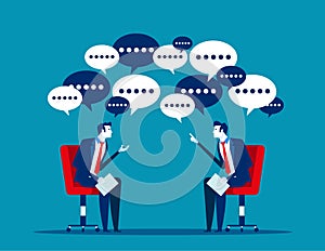 Office workers meeting and talk with business, Concept business vector illustration, Flat business cartoon, Speech balloons, Ideas