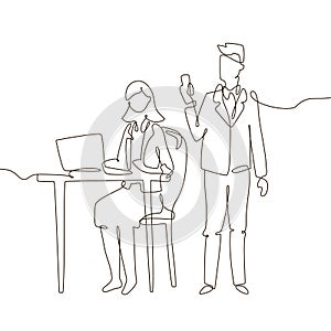 Office workers - one line design style illustration