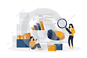 Office workers organizing data storage and file archive on server or computer.