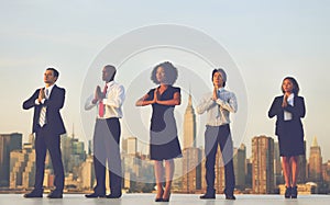 Office Workers Outdoor Yoga Relaxation Concept