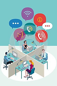 Office Workers with Speech Bubbles