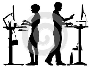 Office workers standing desks silhouette