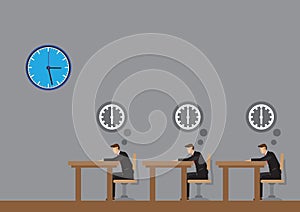 Office Workers Thinking About Knock Off Time Cartoon Vector Illustration