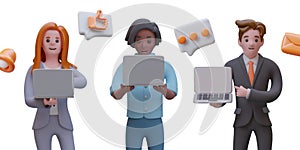 Office workers at work. Vector characters showing unbranded gadgets