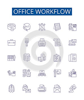 Office workflow line icons signs set. Design collection of Workflow, Office, Process, Automation, Management, Task