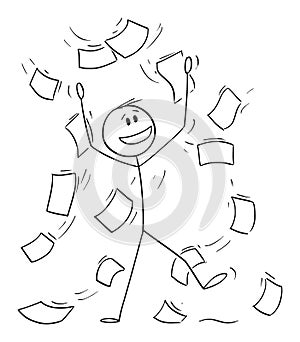 Office Working Celebrating With Falling Papers or Documents, Vector Cartoon Stick Figure Illustration photo