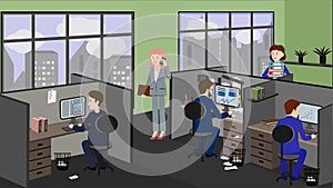 Office during working hours with people