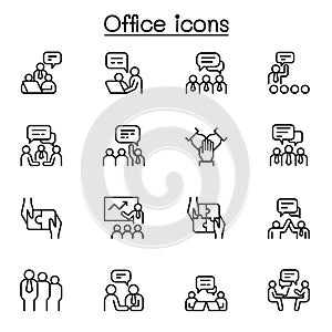 Office working icon set in thin line style