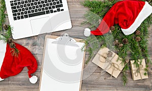 Office working place Christmas decoration wrapped gifts
