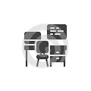 Office workplace computer vector icon
