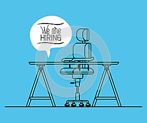 Office workplace with we are hiring message