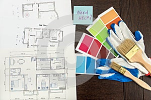 Office workplace home apartaments sketch with color choice catalog