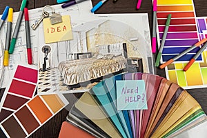 Office workplace home apartaments sketch with color choice catalog