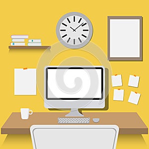 Office workspace flat design, vector illustration