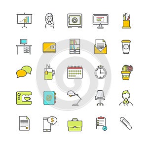Office workspace vector icons set
