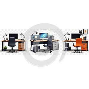 Office workstations setup isolated on white background isolated on white background