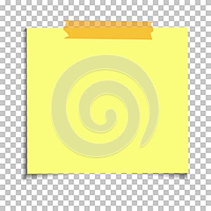 Office Yellow paper sticky note on transparent background. Template for your projects. Vector photo