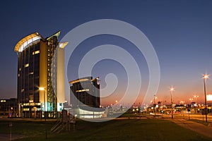 Officebuildings at sunset