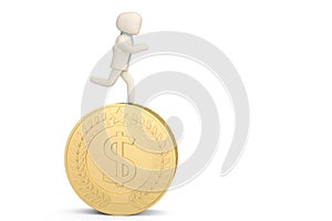 A officeman character and big gold coin 3d illustration.