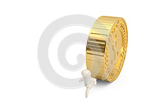 A officeman character and big gold coin 3d illustration.