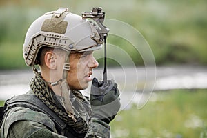 Officer holds a radio station, and give orders subdivision