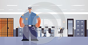 Officer standing pose policeman in uniform security authority justice law service concept modern police department