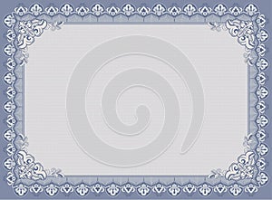 Official blue guilloche border for certificate. Vector illustration. Empty blank