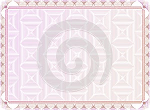 Official pink guilloche border for certificate. Vector illustration. Gradient frame.