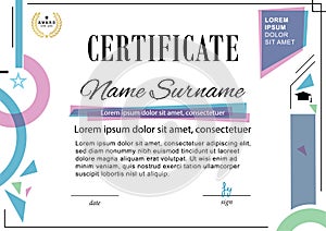Official certificate. Business template. Blue pink design elements on white background.