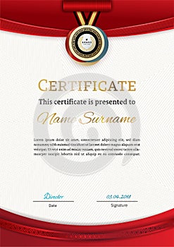 Official certificate with red gold design elements. Modern blank