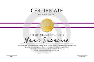Official certificate with stamp template, vector illustration