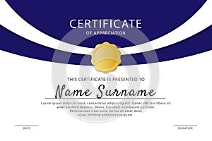 Official dark blue certificate template, vector illustration