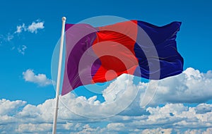 official flag of Ottawa 1902-1987 Canada at cloudy sky background on sunset, panoramic view. Canadian travel and patriot concept