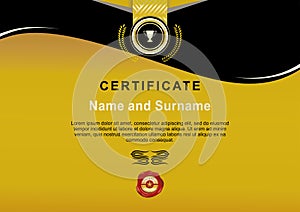 Official gold black certificate with gold ribbon and red wafer