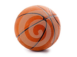 An official orange basketball over white