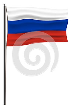 Official vector Russia flag connected to a metal flagstaff by a rope. Isolated on white wind waving vector Russian flag. White red