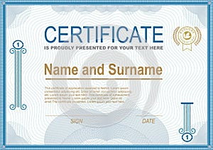 Official white certificate with blue border