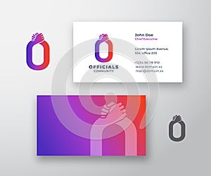 Officials Abstract Vector Logo and Business Card Template. Friends, Partners or Brothers Handshake Incorporated in the